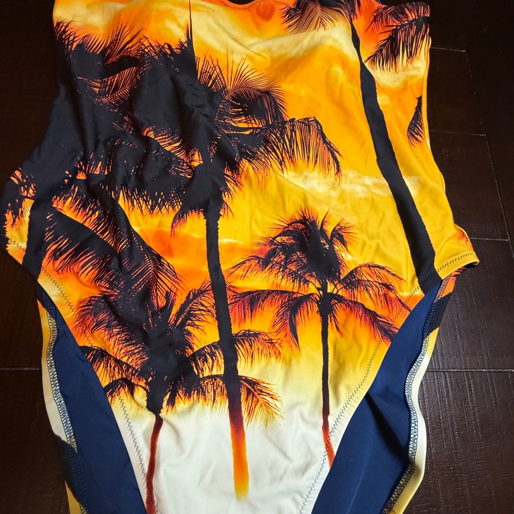 Aerie Real Good One Piece Cheekiest Swimsuit XL Sunset Palm Tree UPF 50 NWT - Picture 4 of 10